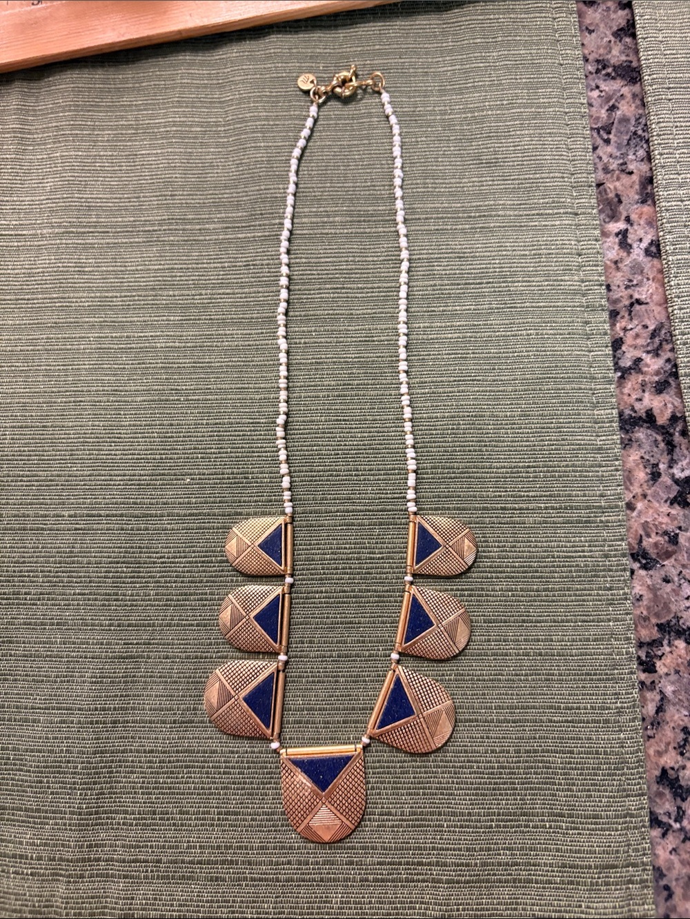 Gold-Tone Necklace with Navy Geometric Inlays
